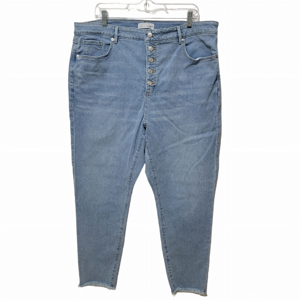 Loft | Curvy Frayed Exposed Button Front High Rise Skinny Jeans Light Wash 18/34